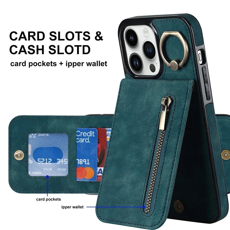 Case Iphone 15 Max Pocket Magsafe Card 16 Leather Credit Cards
