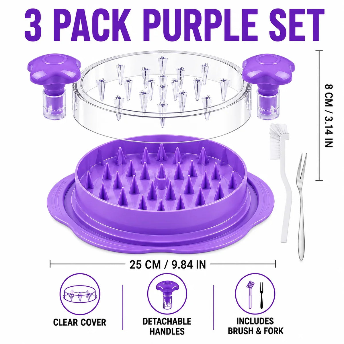 3-Piece Chicken Meat Shredder Set with Silicone Mat & Fork