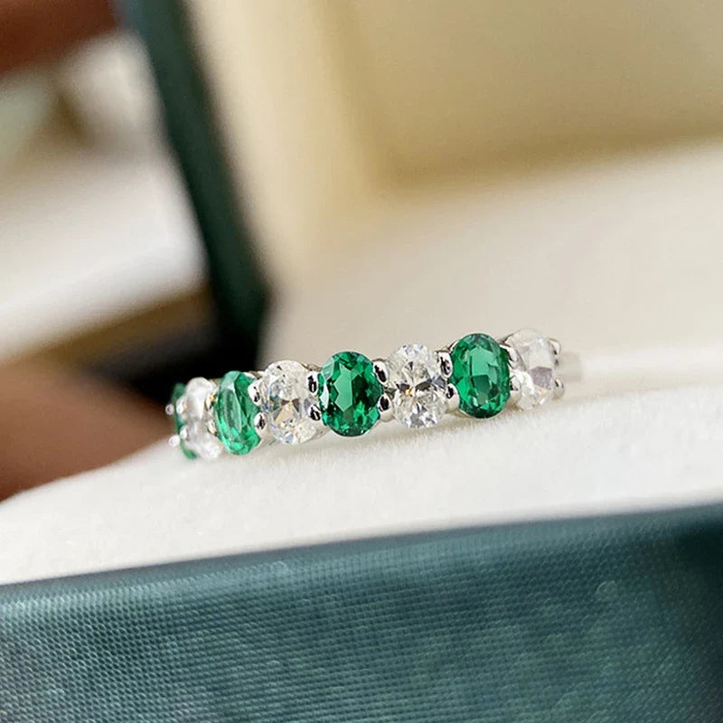 Huitan Oval Cubic Zirconia Ring for Women – Green & White CZ