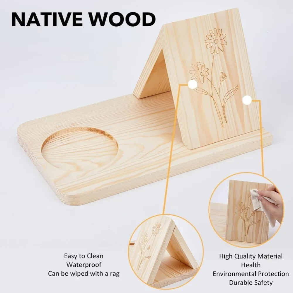 Wooden Book Stand with Cup Holder – Flower Desktop Book Rest