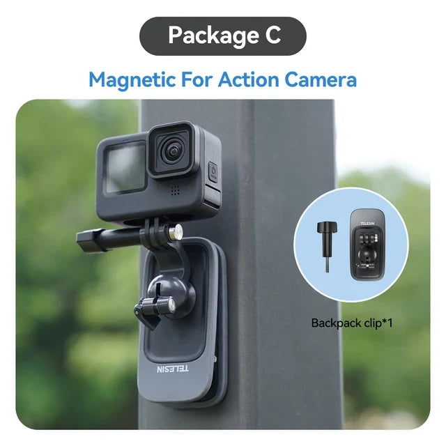 TELESIN 360 Rotation Magnetic Backpack Clip Clamp Mount Gopro Hero 11