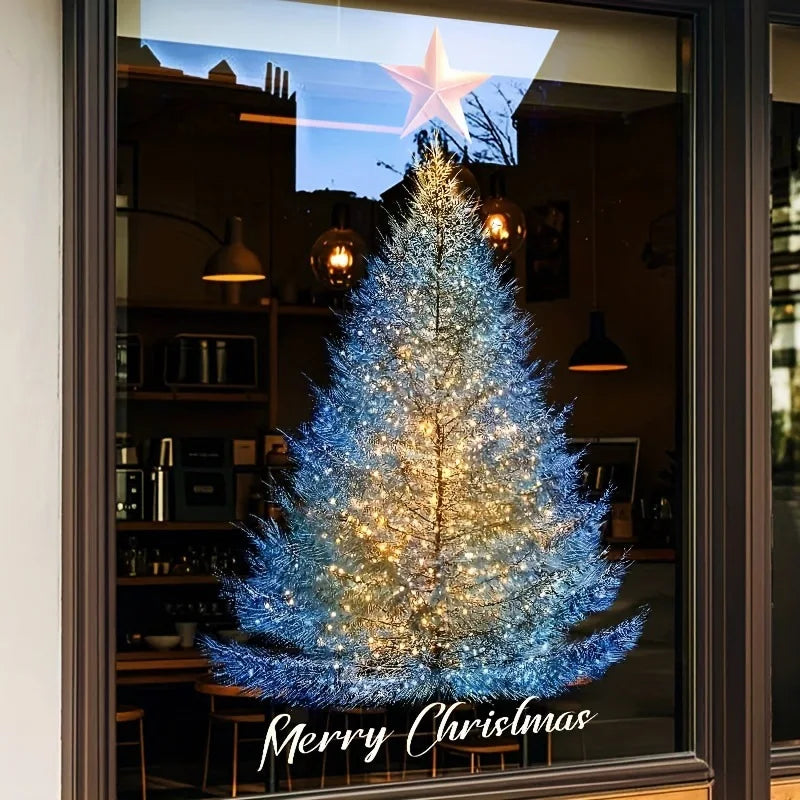 Static Sticker Christmas Blue Gold Tree Can Be Removed Stickers