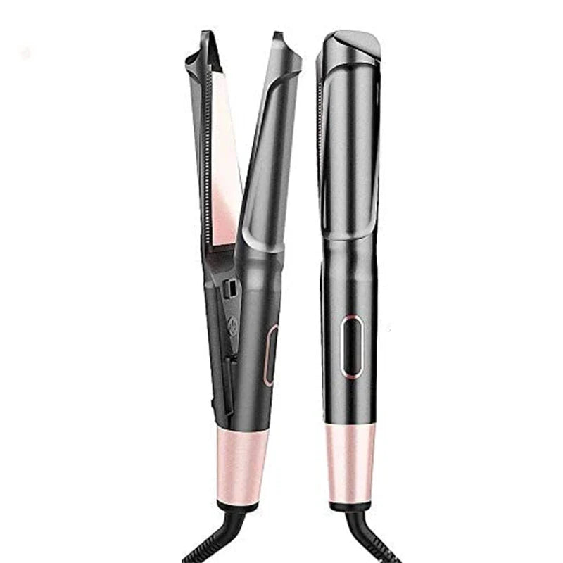 2-in-1 Twisted Flat Iron Hair Curler & Straightener | LCD