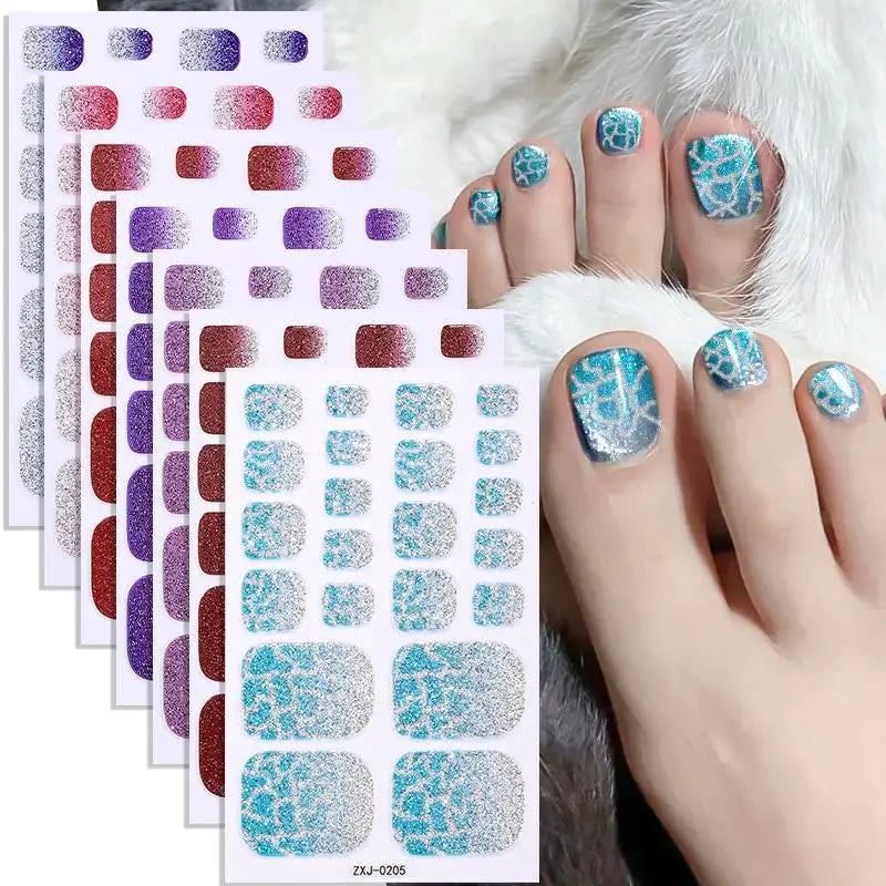 Gradient Glitter Toenail Polish Strips – Full Nail Wraps