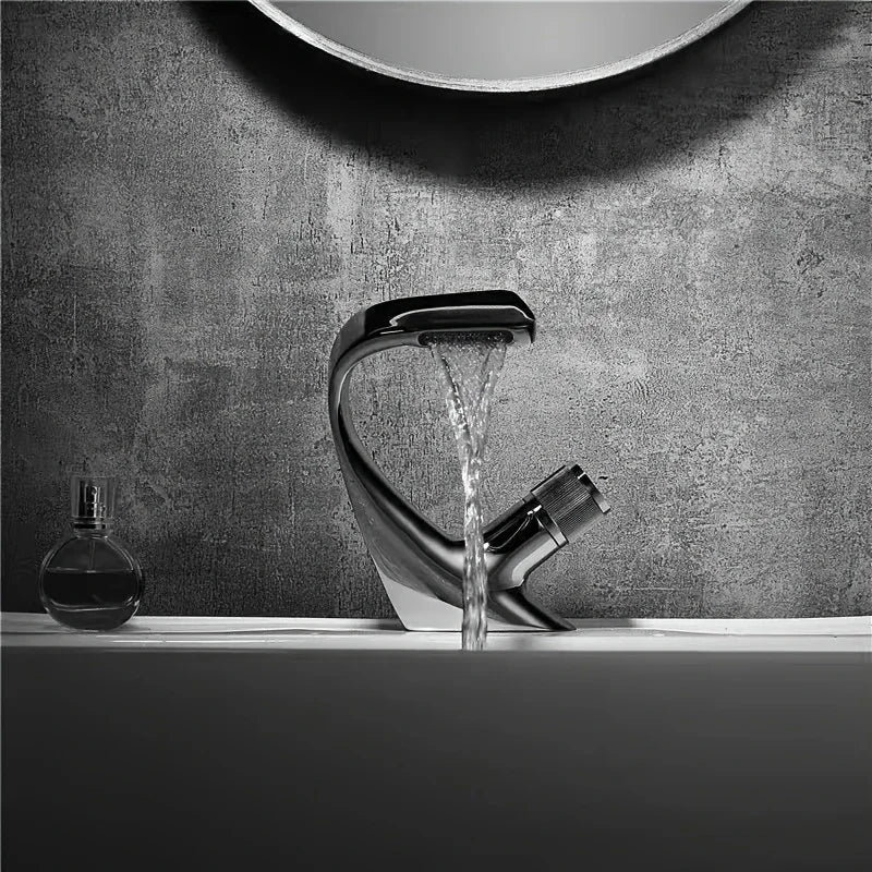 Black Waterfall Basin Faucet | Single Hole Hot & Cold Tap