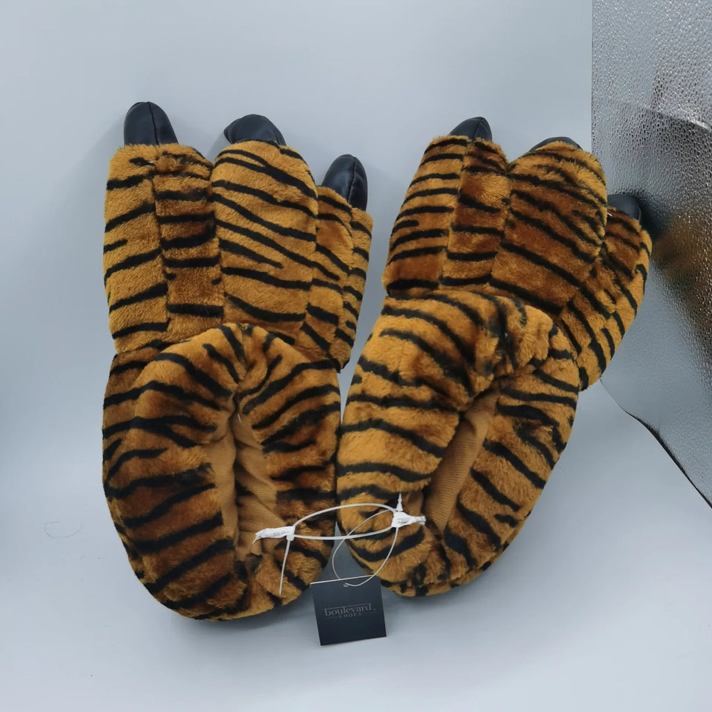 Men's Fluffy Animal Print Slippers | Bear Paw Faux Fur Slides