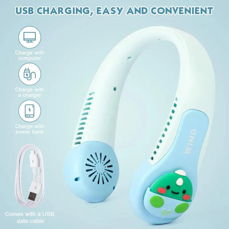 Kids Bladeless Neck Fan | Cartoon Animal, 3 Speeds, 1200mAh