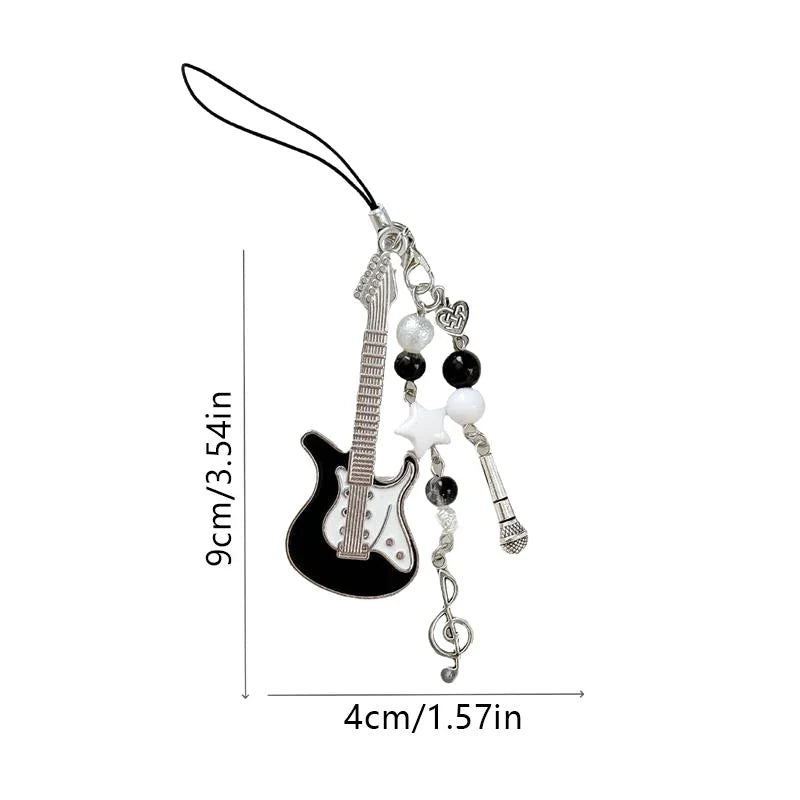 Guitar & Microphone Keychain Bag Charm | Music Lover Gift