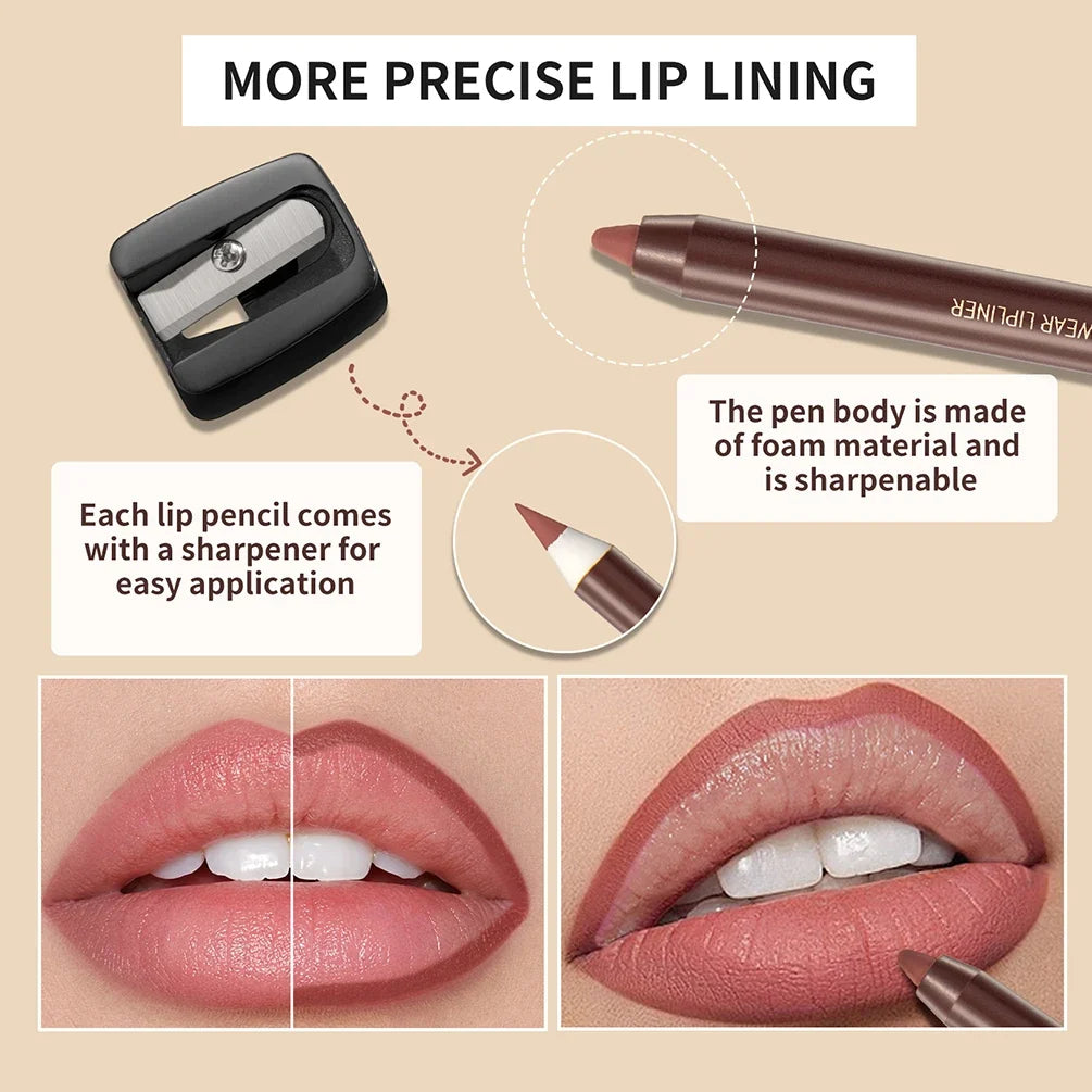 Art Value 12-Color Waterproof Matte Lip Liner Pencil – Long Lasting