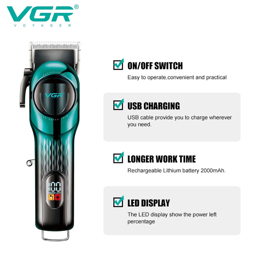 VGR V-166 Professional Rechargeable Hair Clipper Set | LCD Display