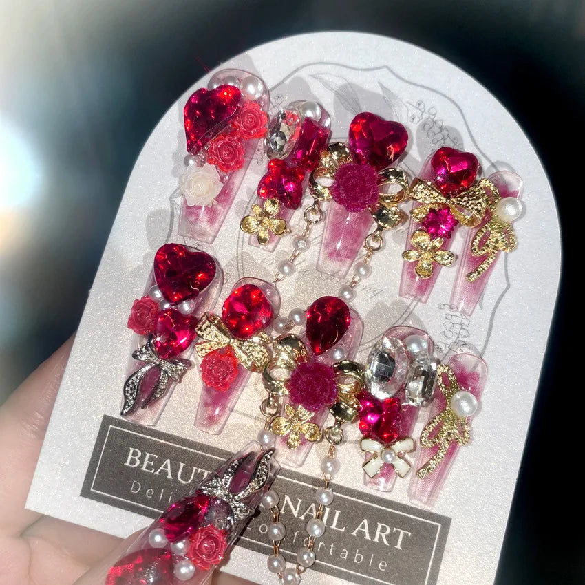 24pcs Crystal Press-On Nails | Shiny Full Cover Fake Nail Set