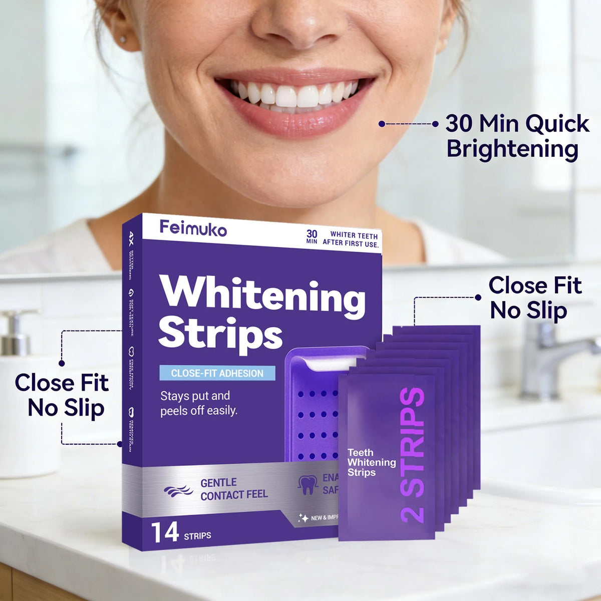 Purple Teeth Whitening Strips – Mint, Enamel Safe | 14 Strips