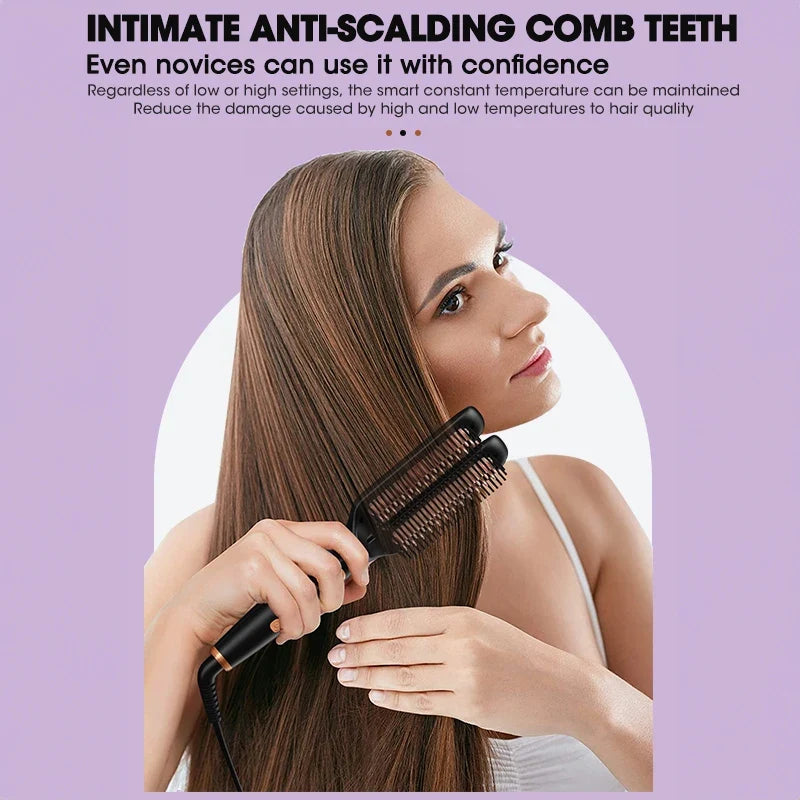 2-in-1 Ceramic Hair Straightener Brush & Curling Iron