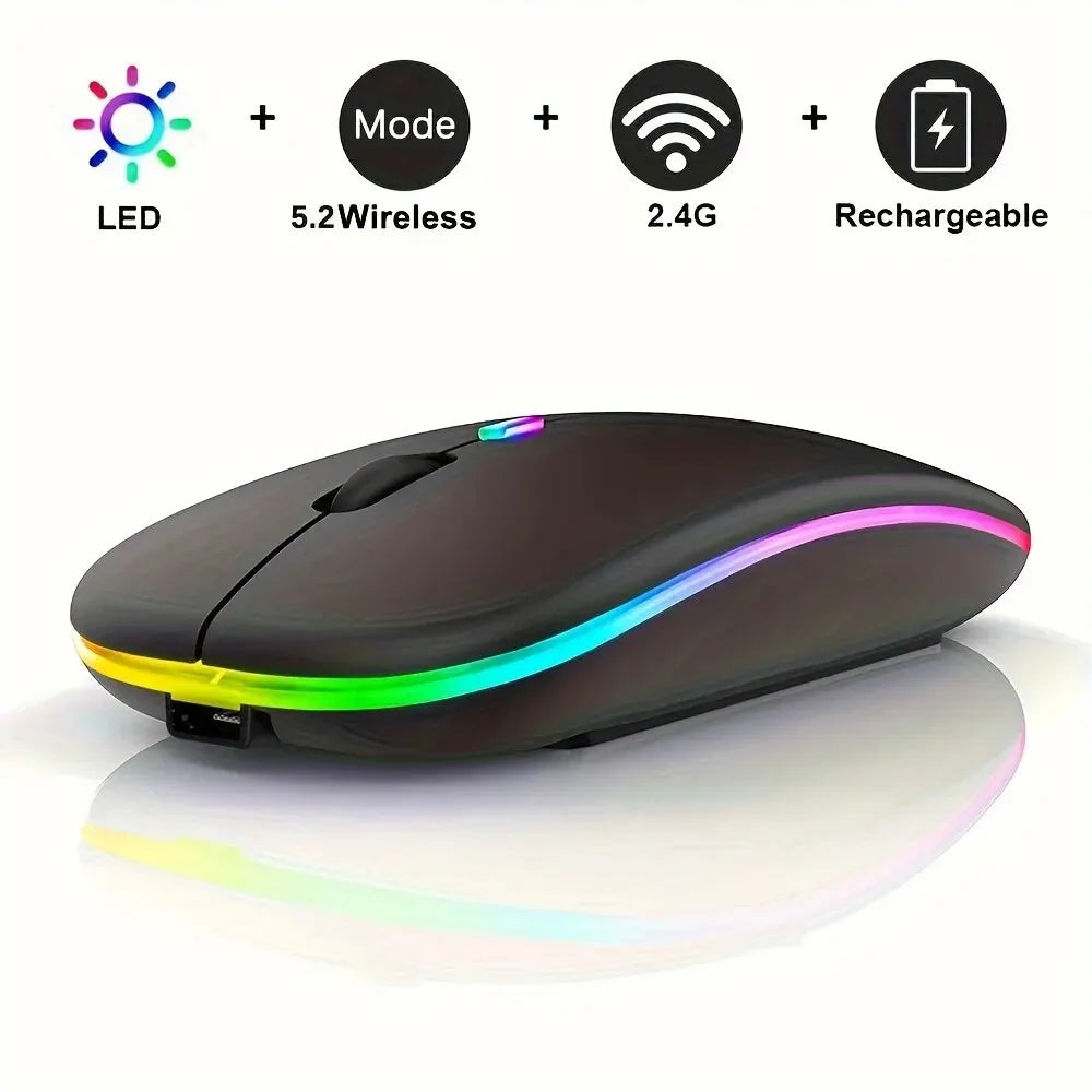 Wireless Mouse Gaming Backlight USB Compatible RGB Rechargeable Mice