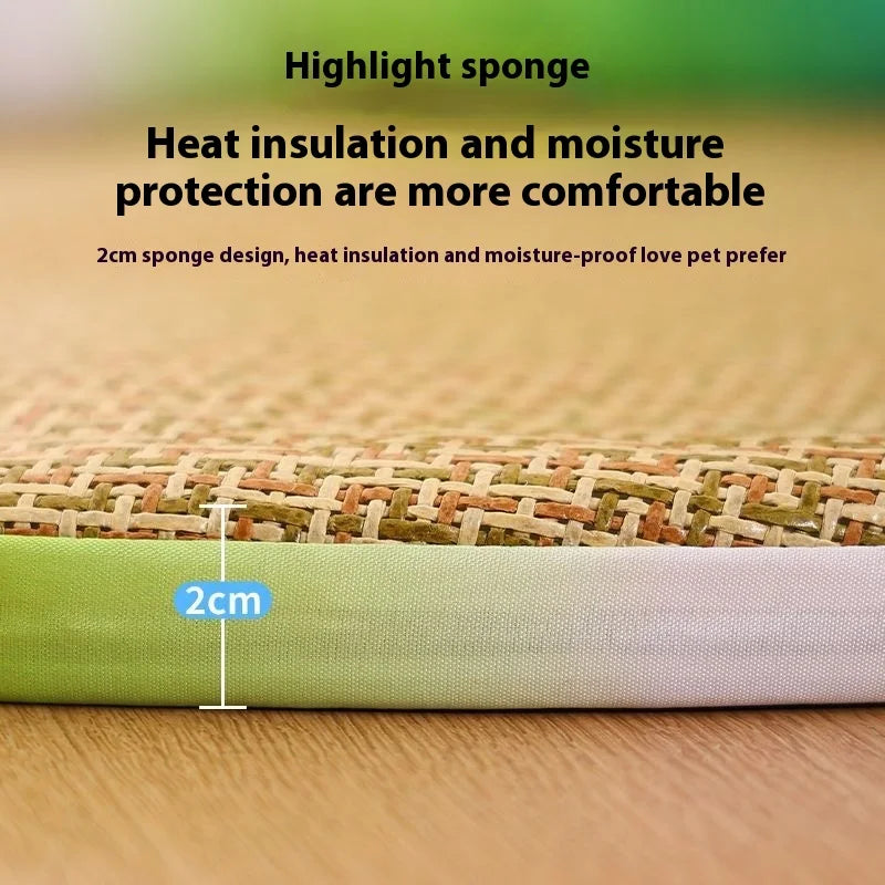Summer Cooling Pet Bed Detachable Rattan Mat Ice Silk Cat Dog All