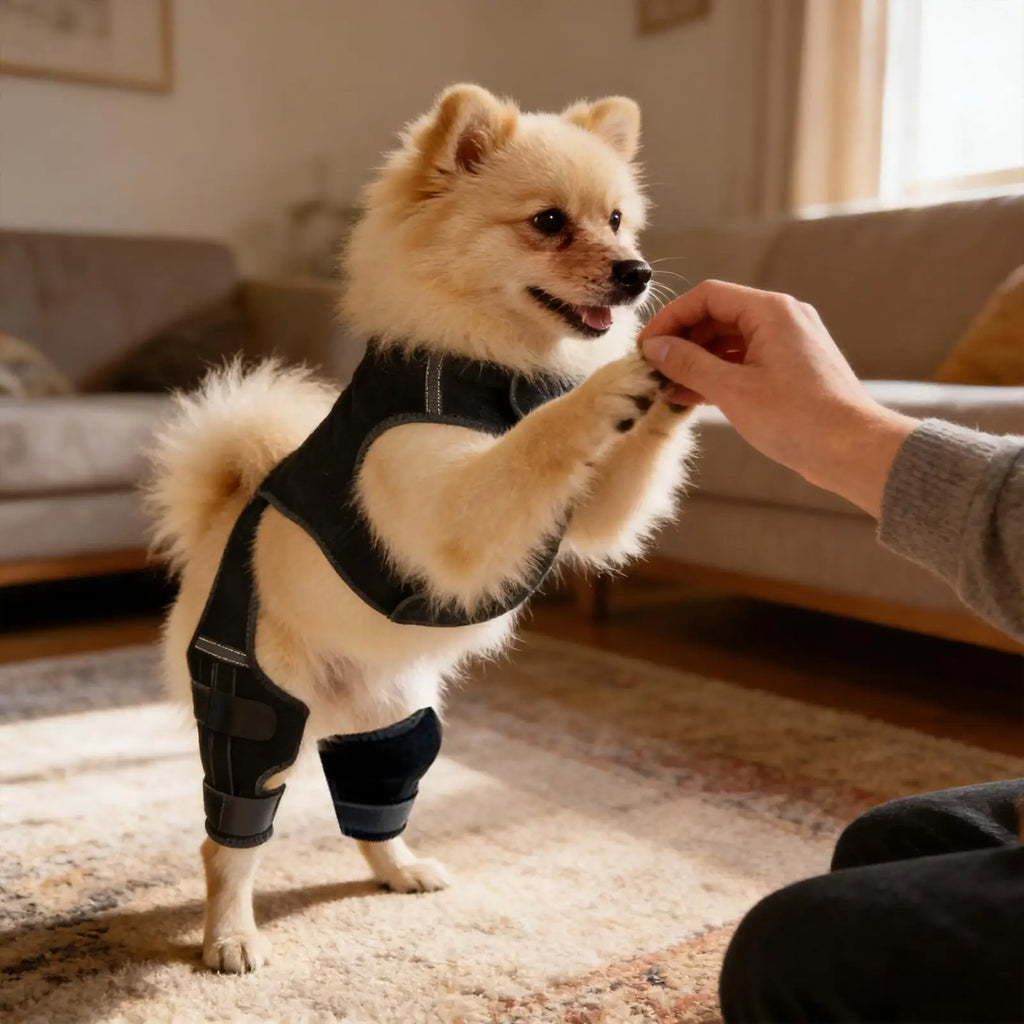 Dog Knee Brace – Adjustable Back Leg Wrap & 4 Metal Stabilizers