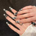 Black Cat Eye Press On Nails – Glitter Crystal Long Nail Tips