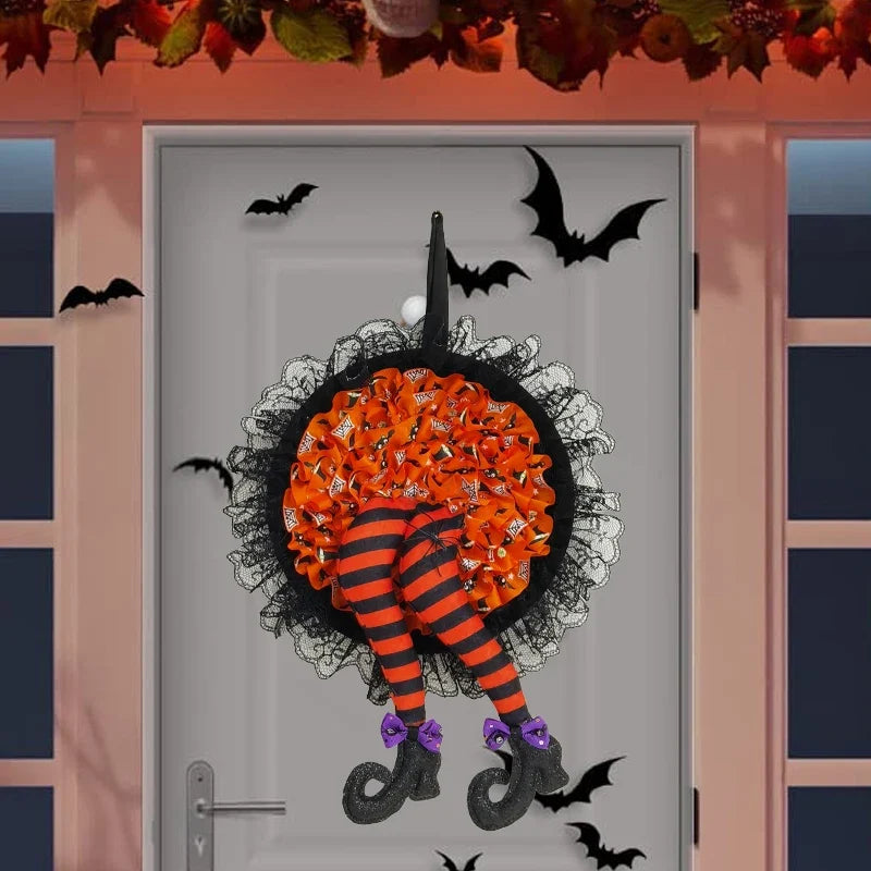 Halloween Witch Hat Leg Door Wreath – Spooky Hanging Garland
