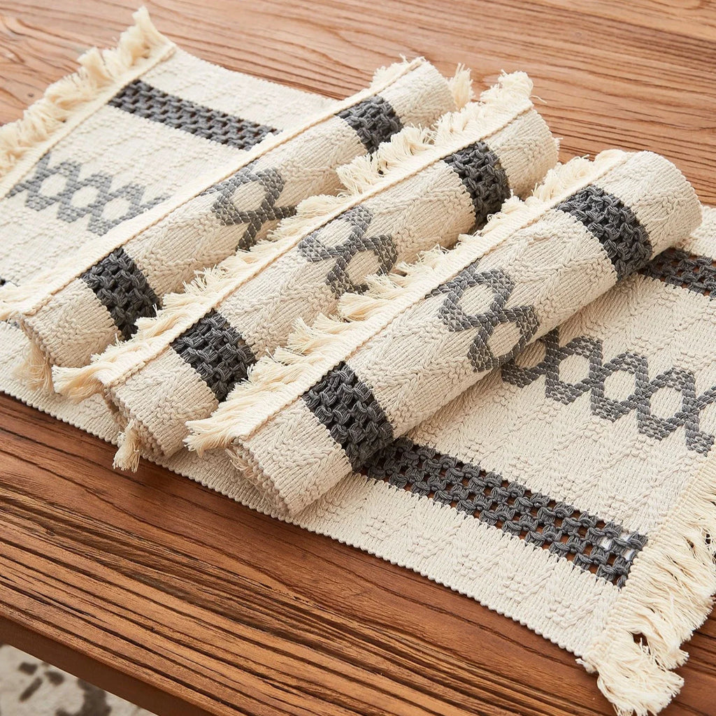 Boho Placemats Macrame Table Decor Natural Cotton Burlap Farmhouse