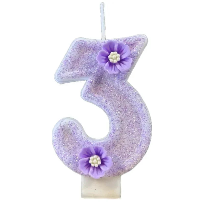 2026 Cute Purple Flowers 3D Number Cake Candles Birthday Party