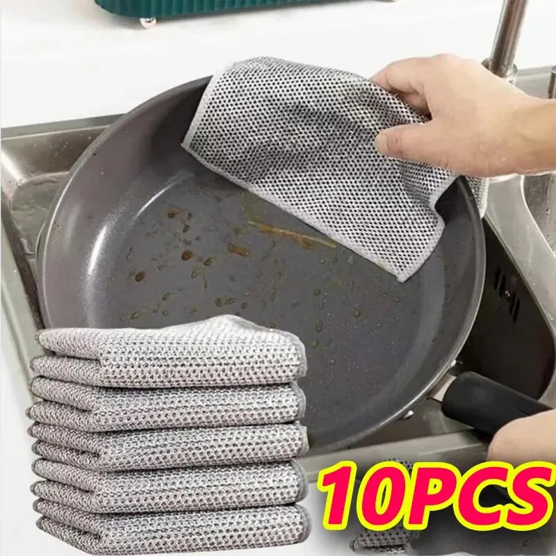 10-Pack Magic Dishcloth Silver Wire Microfiber Sponge Scrubber