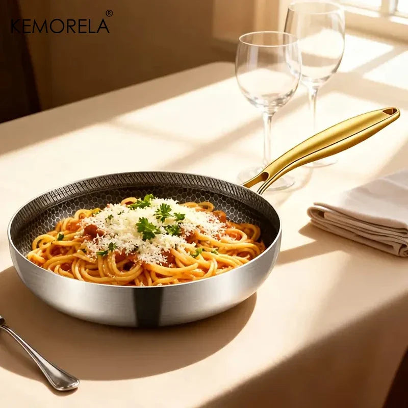 KEMORELA 316 Stainless Steel Non-Stick Honeycomb Skillet Wok