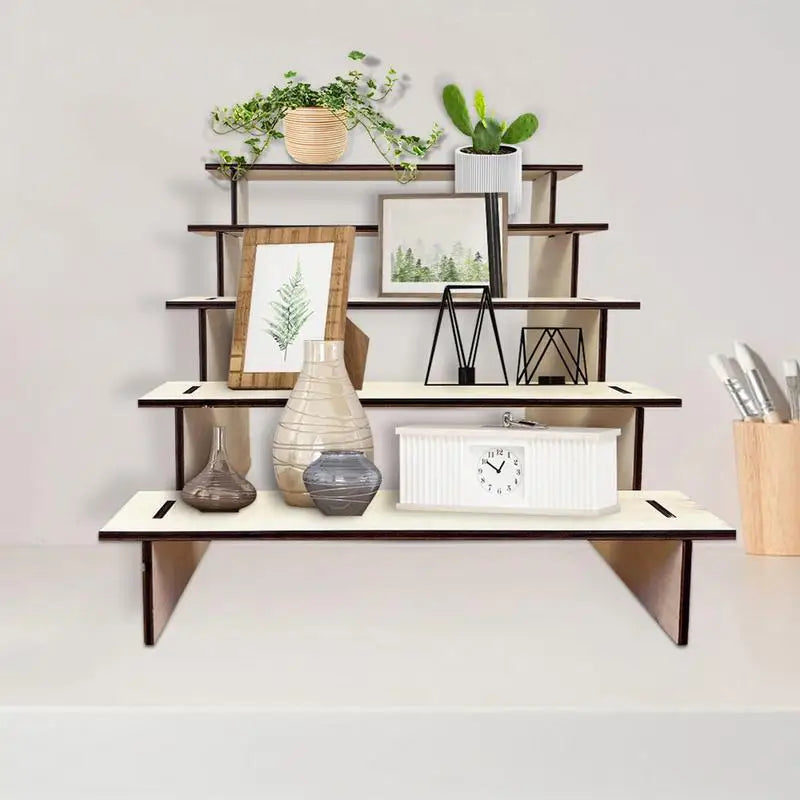5-Tier Wooden Display Riser Shelf | Rustic Organizer Rack