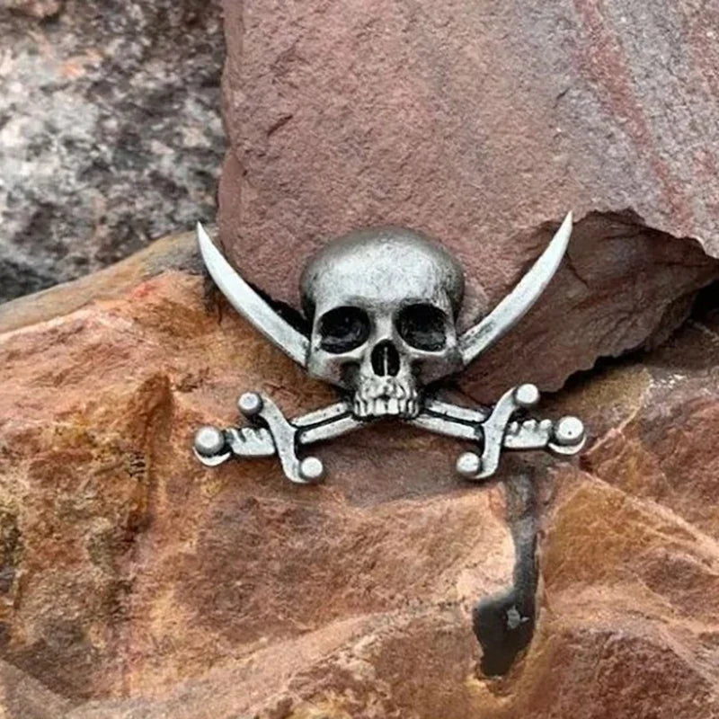 Gothic Skull Cross Brooch Pin – Vintage Metal Badge Jewelry