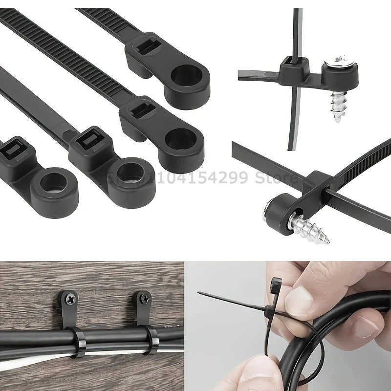 100pcs Nylon Cable Ties with Screw Hole – Self-Locking Zip Ties