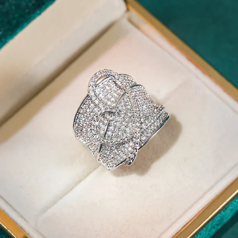 Huitan Heart CZ Wedding Band Ring for Women | Sizes 5–14