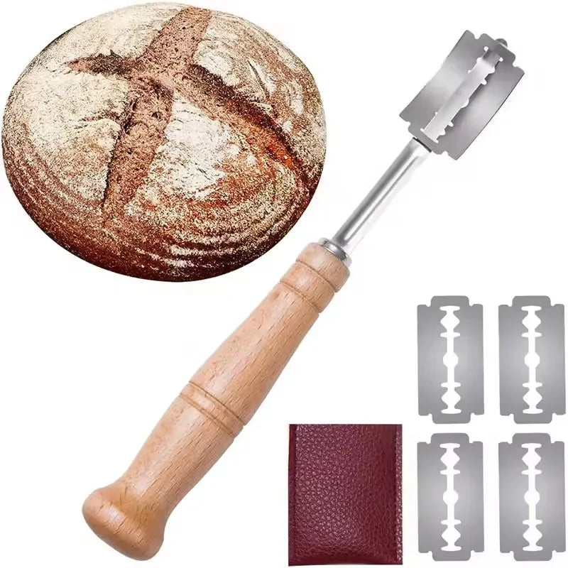 Bread Lame Set – Steel Dough Scorer & 5 Blades | Wood Handle
