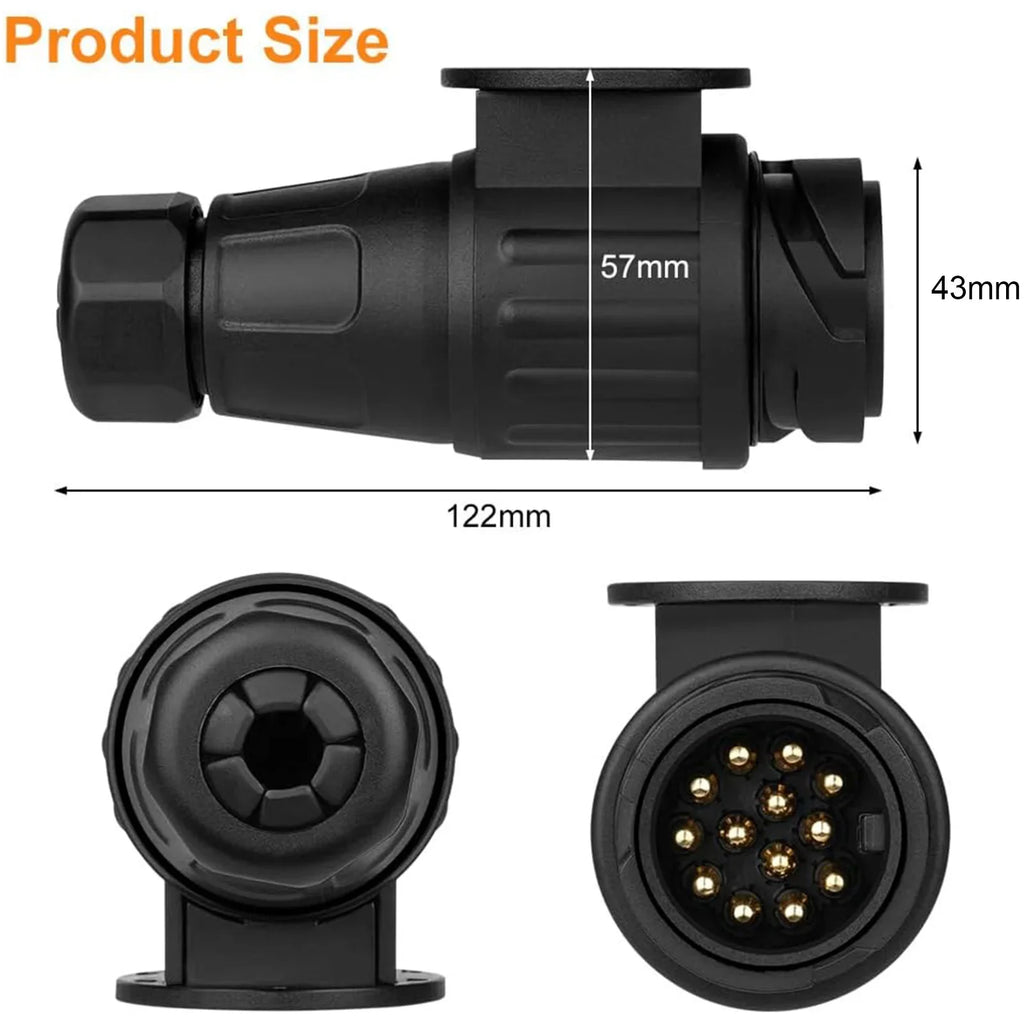 12V 13-Pin Trailer Plug Waterproof Wiring Connector Adapter