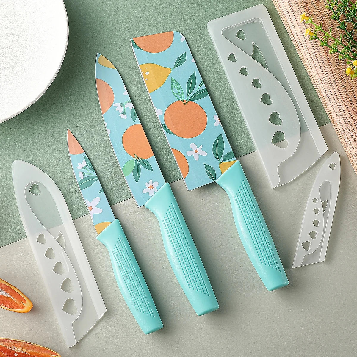 3-Piece Kitchen Knife Set – Stainless Steel Fruit Print Knives