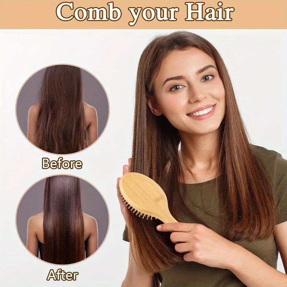 Natural Bamboo Air Cushion Paddle Comb | Scalp Massage & Wig