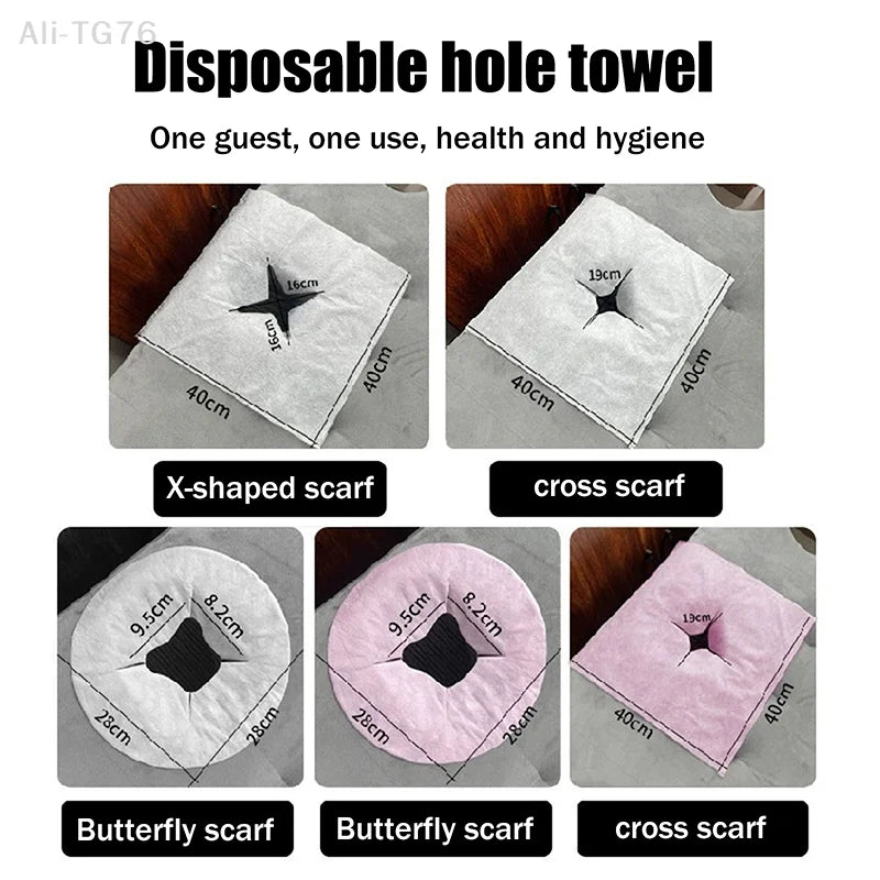 100-Pack Disposable Face Hole Towels for Massage Bed & Salon