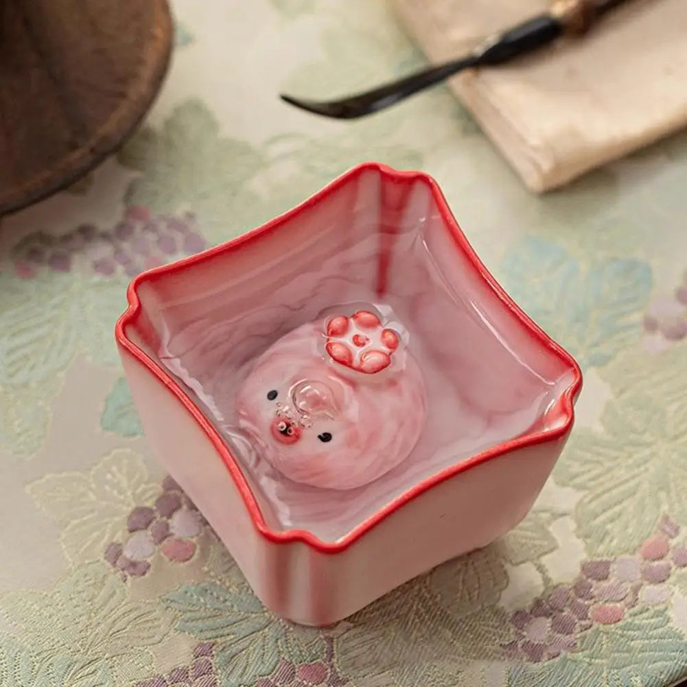 Ceramic Bubble Fish Tea Pet Figurine | Pink Cherry Fish Statue
