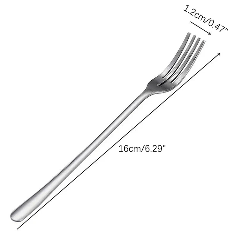 5 Long Handle Stainless Steel Dinner Fork Korean Cutlery Four Tine