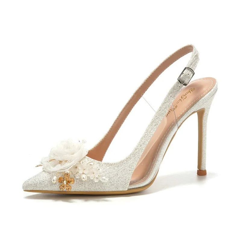 Women's Luxury Floral Wedding Heels – Pointed Toe Sandals