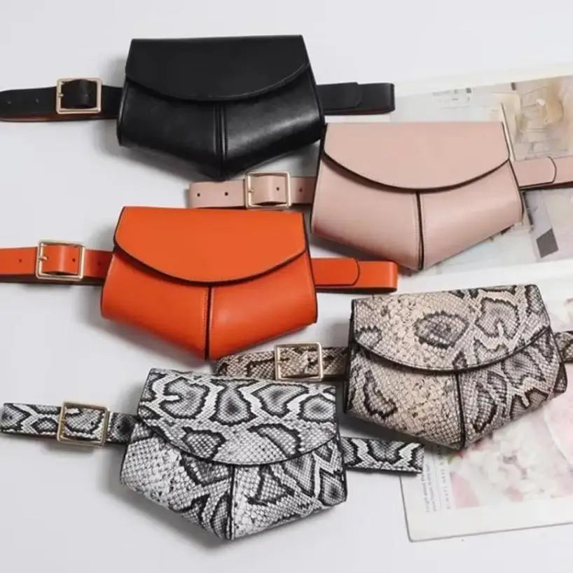 Women's Mini Snake Print Waist Bag – Faux Leather Belt Saddle Bag