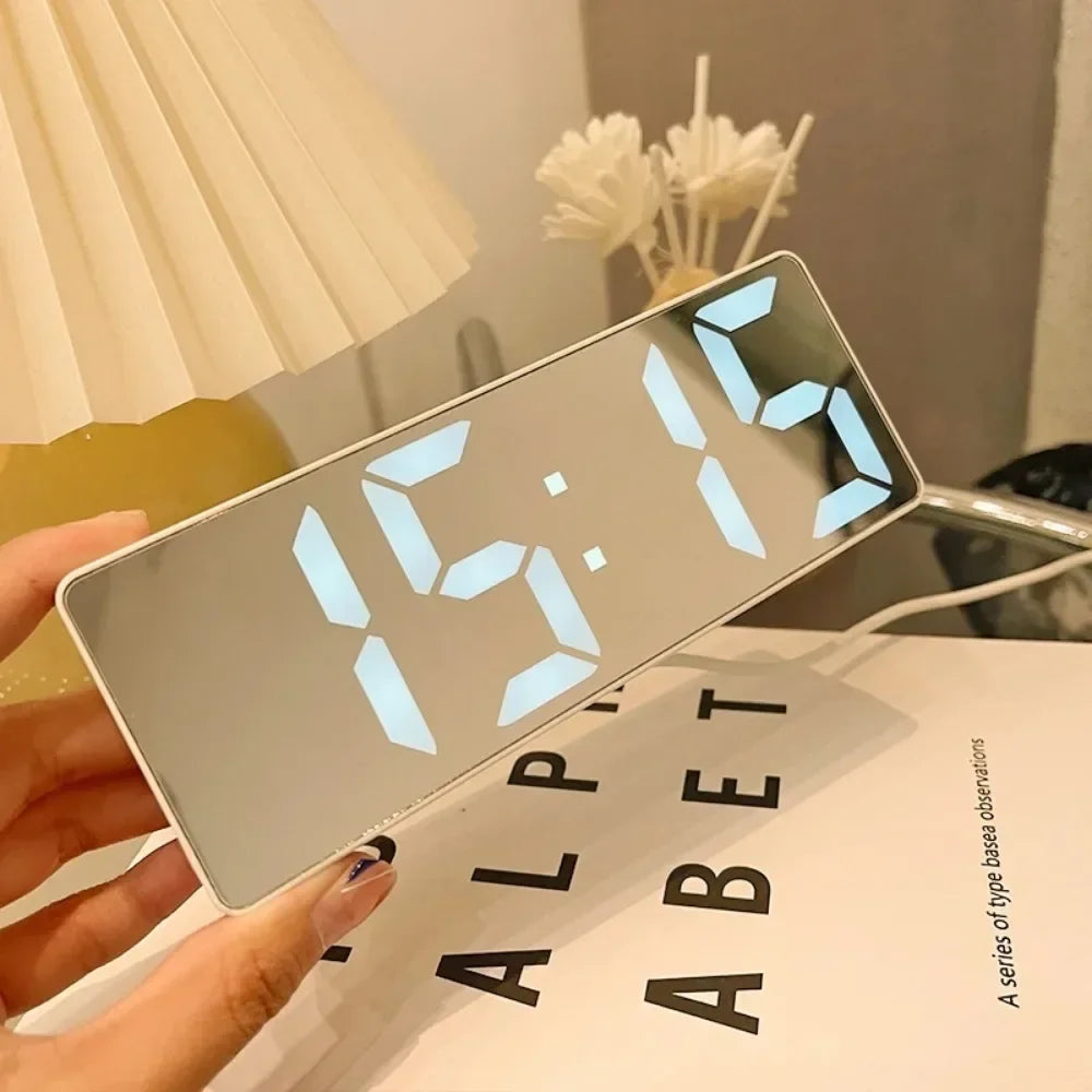 Digital Mirror Alarm Clock with LED Display & Thermometer