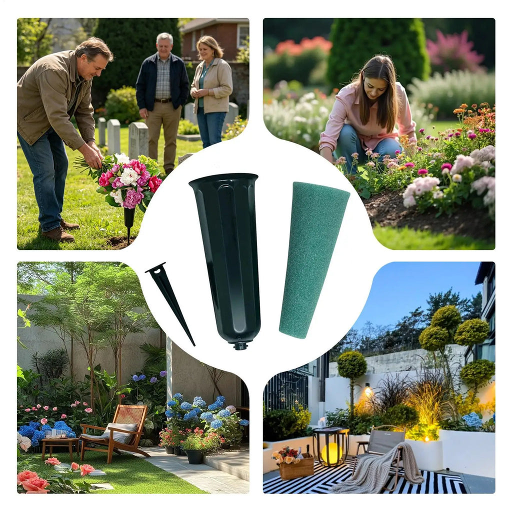 Cemetery Vase with Spike & Foam Insert | Grave Flower Holder