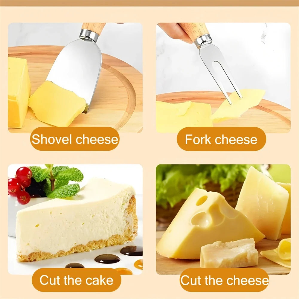 6-Piece Wood Handle Cheese Knife Set – Slicer, Cutter & Cake