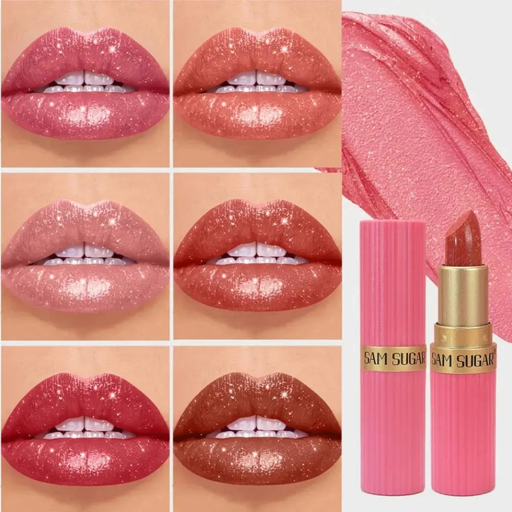 SAM SUGAR Metallic Glitter Lipstick – Shimmer Pearl Lip Gloss