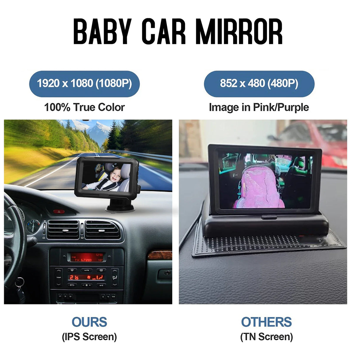 KKMOON 1080P Baby Car Monitor | 4.3" IPS & Night Vision