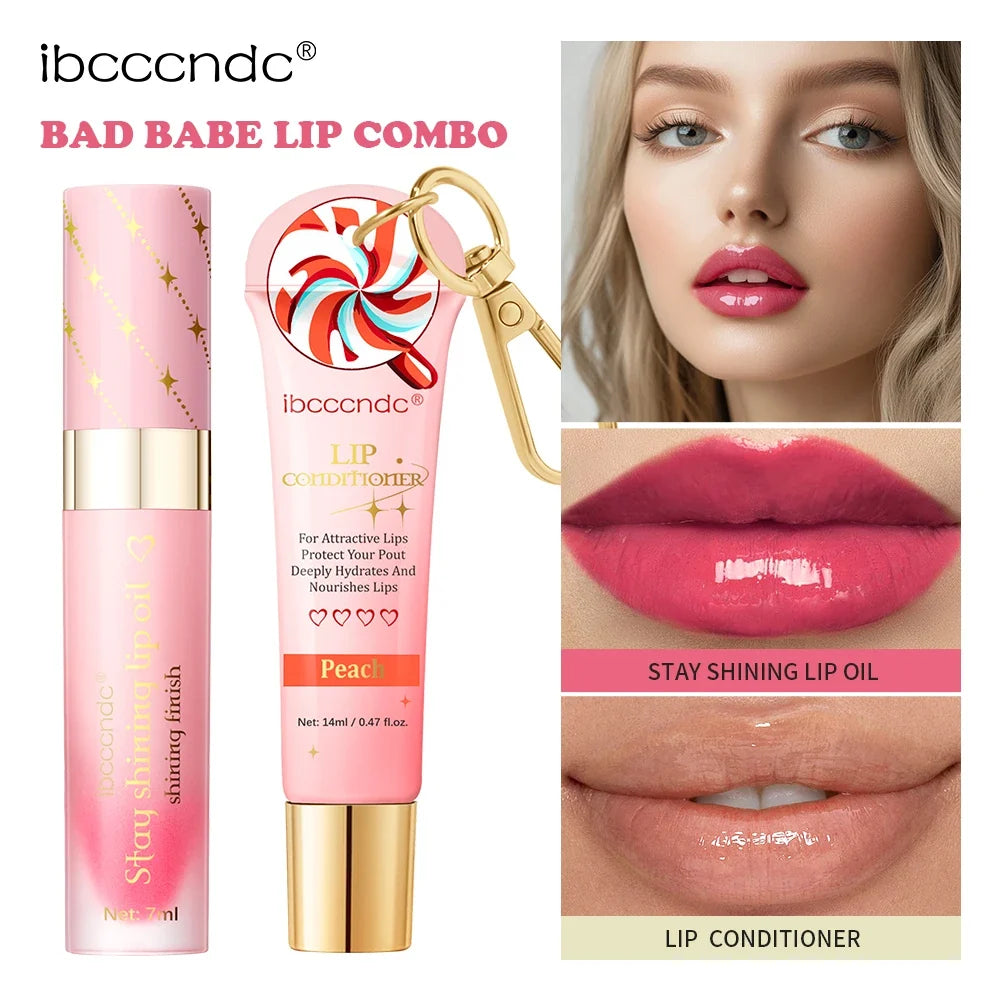 Bad Babe Peach & Clear Lip Gloss Combo Set with Keychain
