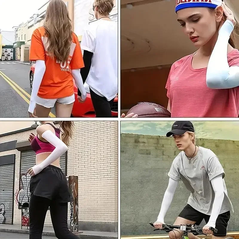 Cooling Ice Silk Arm Sleeves – UV Sun Protection for Men & Women