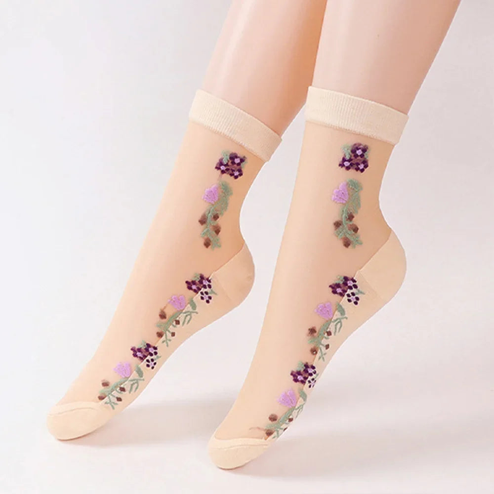 Women's Floral Mid-Tube Socks – 5 Pairs Breathable Casual