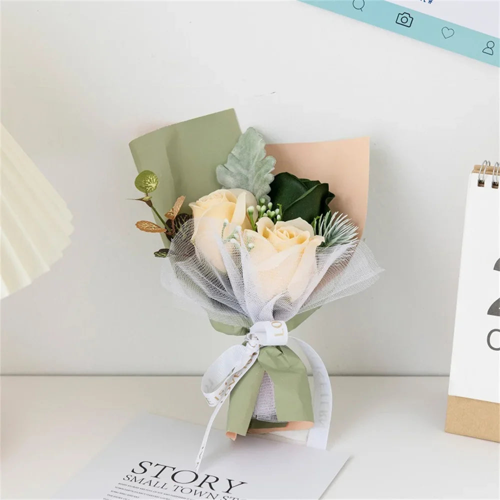 3 Heads Soap Rose Bouquet Valentines Day Friends Wedding Home Decor