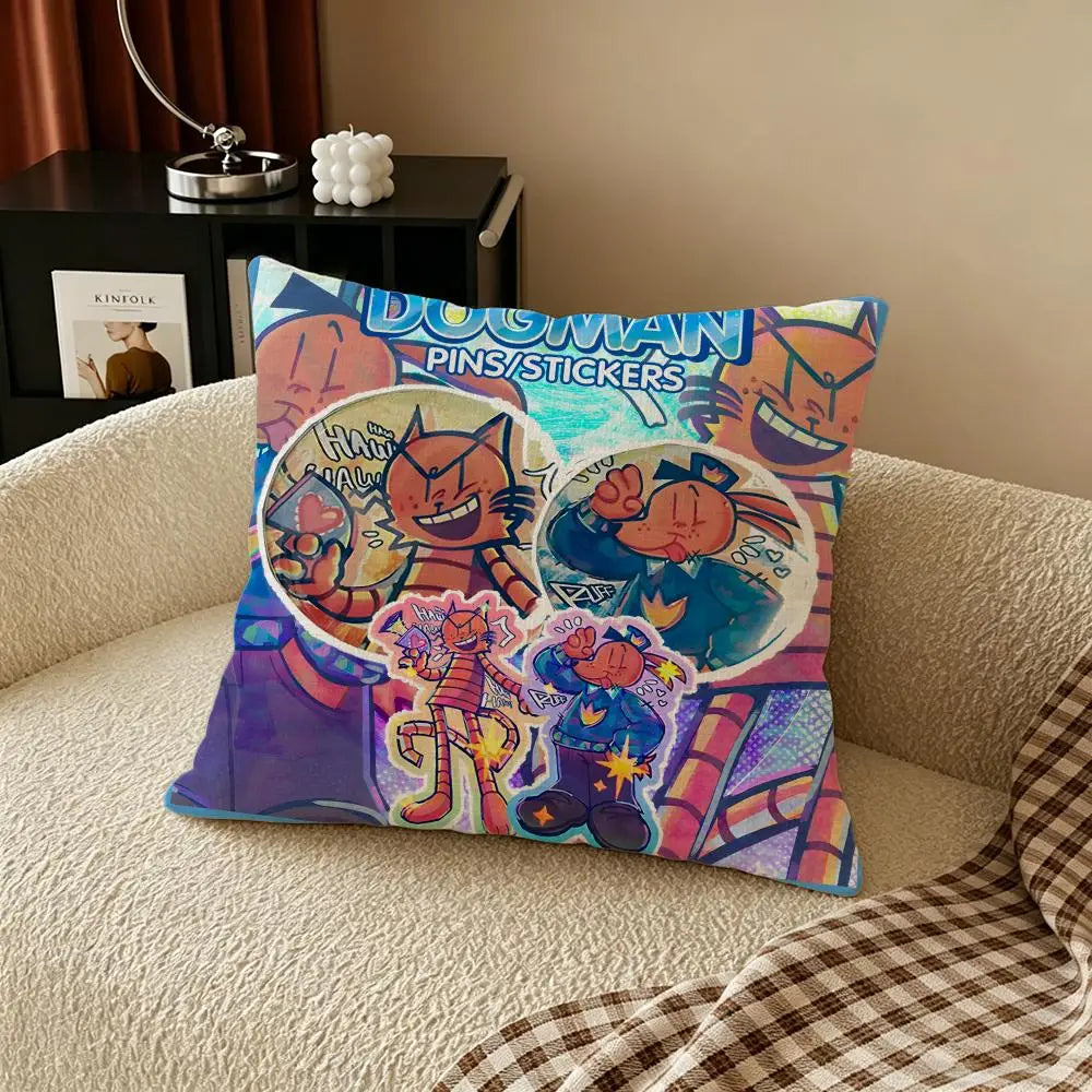Cartoon Dog & Man Linen Cushion Cover – Sofa, Bed & Chair