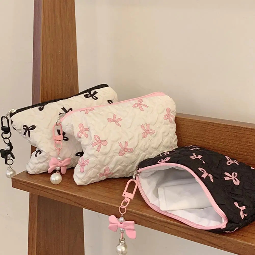 Kawaii Korean Bow Mini Cosmetic Bag – Zipper Coin Purse Pouch